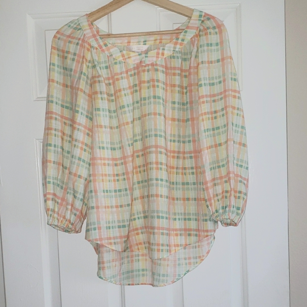 LC Lauren Conrad Plaid 3/4 Sleeve XS Top